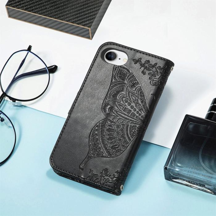 Bild 6, iPhone 16e Fodral Med Fjäril Tryck Svart