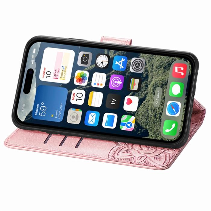 Bild 4, iPhone 16e Fodral Med Fjäril Tryck Roséguld