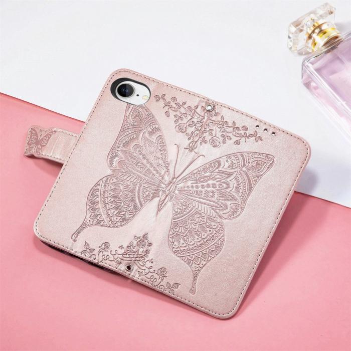 Bild 6, iPhone 16e Fodral Med Fjäril Tryck Roséguld