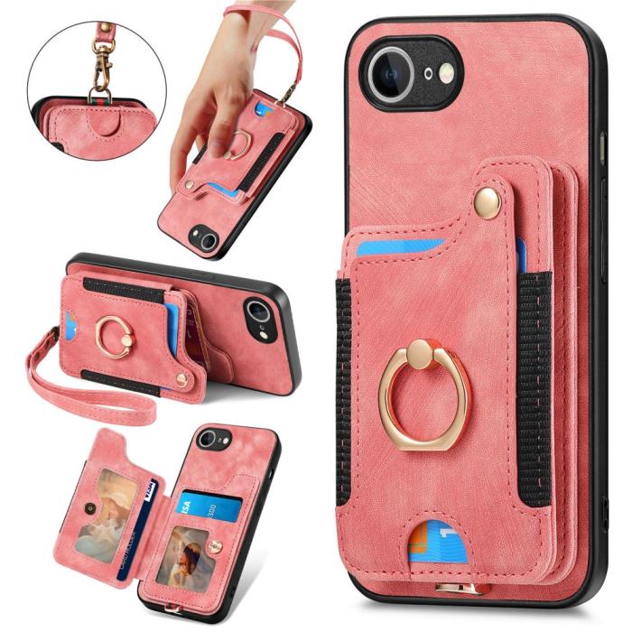 Bild 1, iPhone 16e Skal Med Korthållare RFID Retro Läder Rosa