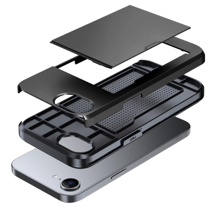 Bild 2, iPhone 16e Skal Hybrid Med Kortfack Svart