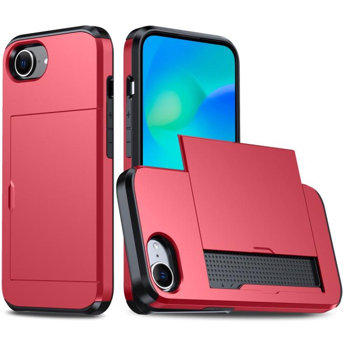 Bild 1, iPhone 16e Skal Hybrid Med Kortfack Röd