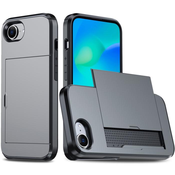 Bild 1, iPhone 16e Skal Hybrid Med Kortfack Grå