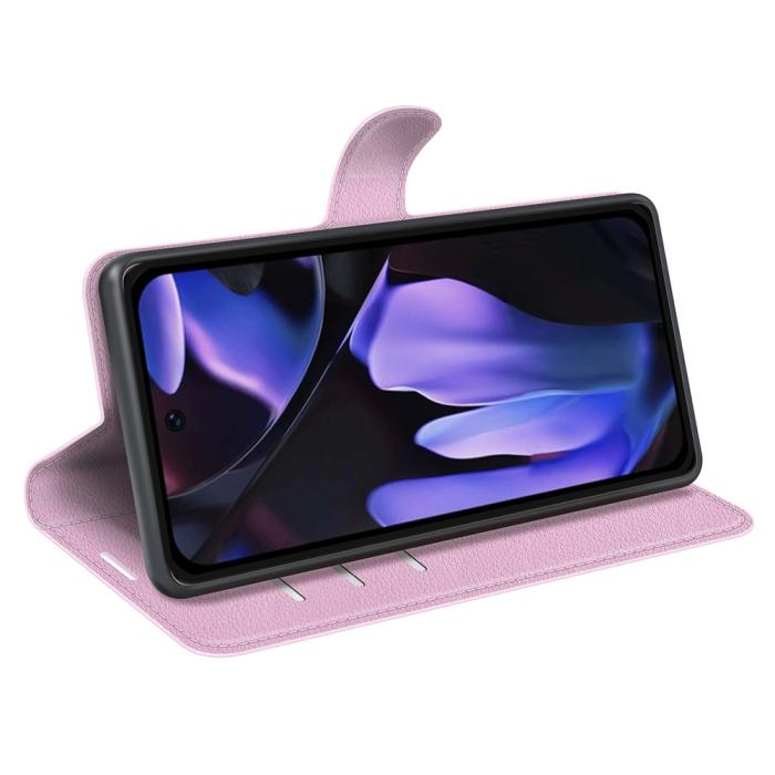 Bild 3, Google Pixel 9a Fodral Litchi Läder Ljus Rosa