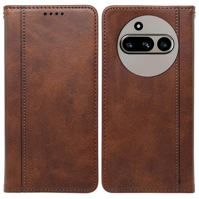 Bild 1, Nothing Phone 3a Fodral Flip Läder Brun