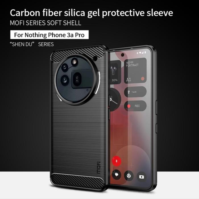 Bild 2, MOFI Nothing Phone 3a Pro Skal Borstad Stål Textur Röd