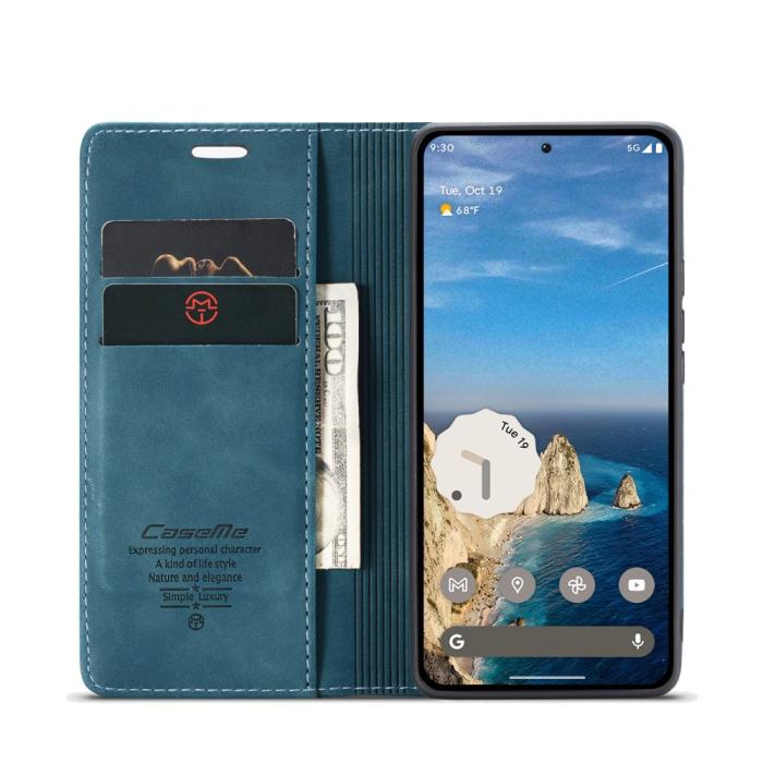 Bild 3, CASEME Google Pixel 9a Fodral Flip Retro Läder Blå