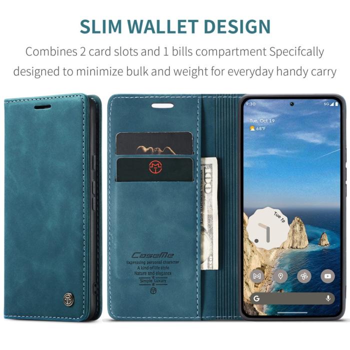Bild 6, CASEME Google Pixel 9a Fodral Flip Retro Läder Blå