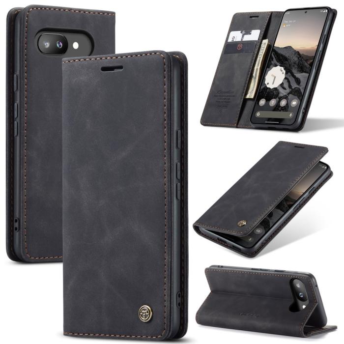 Bild 1, CASEME Google Pixel 9a Fodral Flip Retro Läder Svart