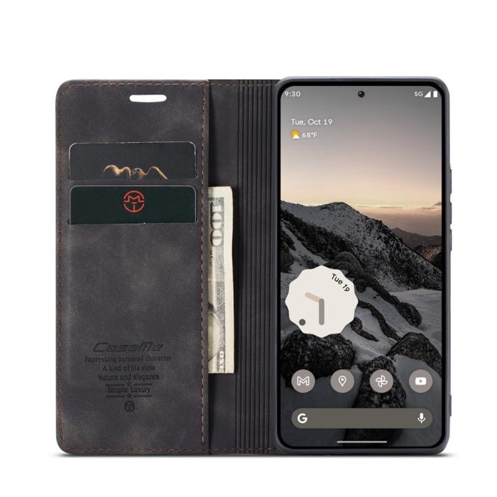 Bild 3, CASEME Google Pixel 9a Fodral Flip Retro Läder Svart