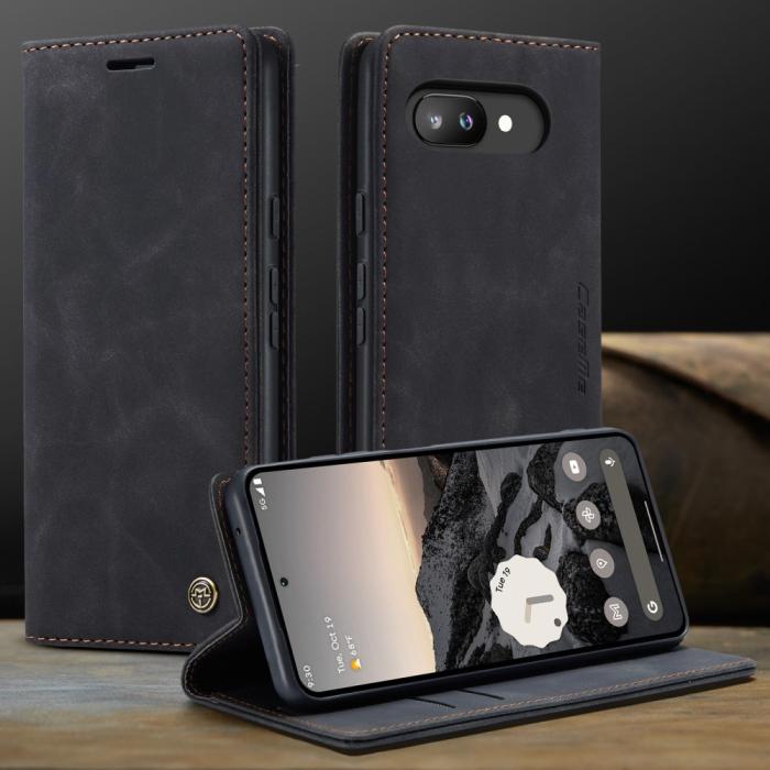 Bild 4, CASEME Google Pixel 9a Fodral Flip Retro Läder Svart