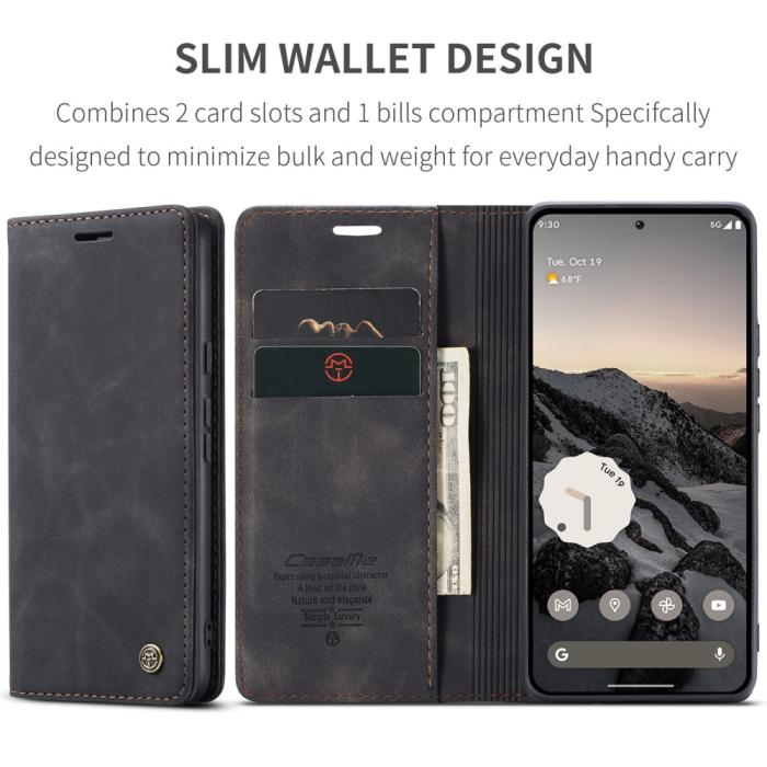 Bild 6, CASEME Google Pixel 9a Fodral Flip Retro Läder Svart