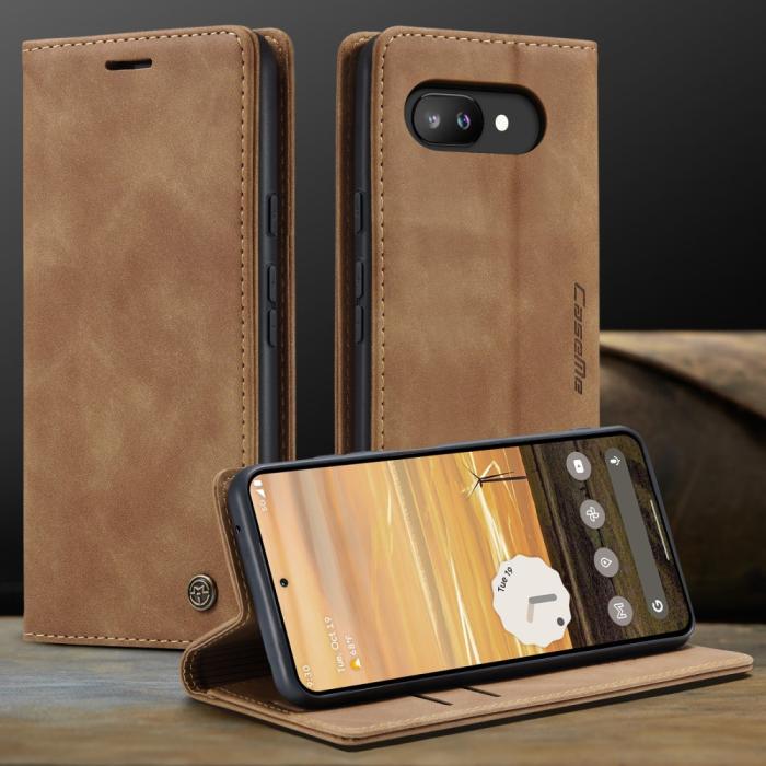 Bild 4, CASEME Google Pixel 9a Fodral Flip Retro Läder Brun