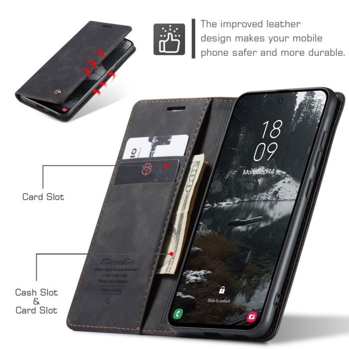 Bild 3, CASEME Samsung Galaxy S25 Edge Fodral Flip Läder Svart