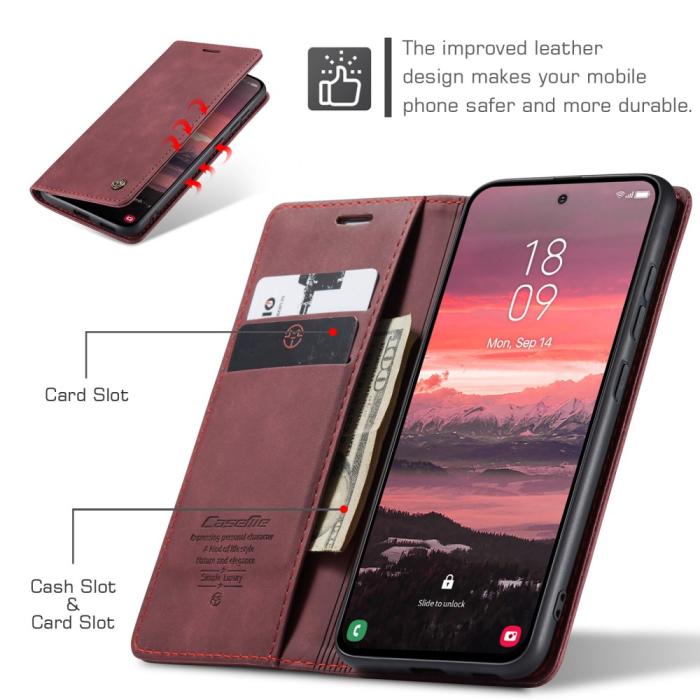 Bild 3, CASEME Samsung Galaxy S25 Edge Fodral Flip Läder Röd