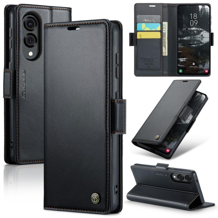 Bild 1, CASEME Samsung Galaxy S25 Edge Fodral Läder RFID Svart