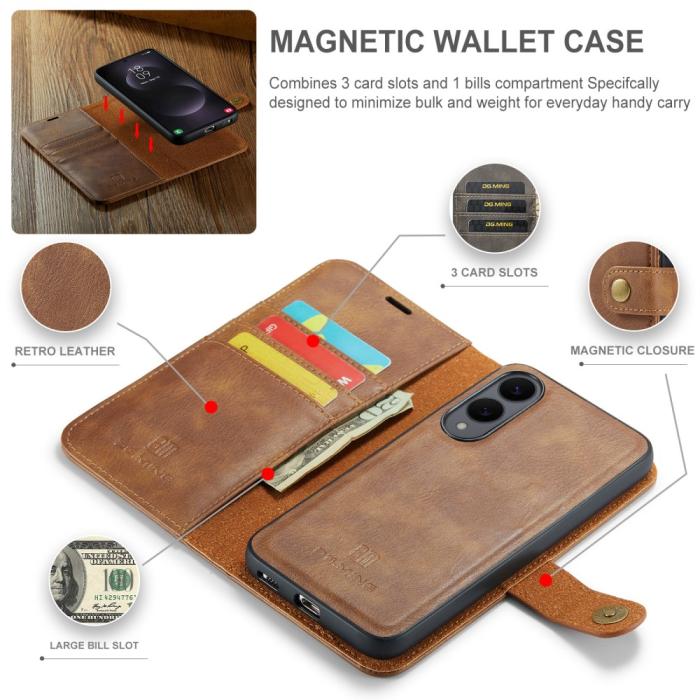 Bild 4, DG.MING Galaxy S25 Edge 2in1 Magnet Fodral / Skal Brun
