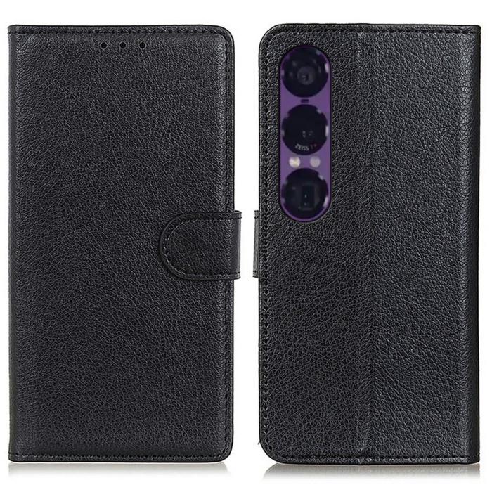 Bild 1, Sony Xperia 1 VII Fodral Litchi Läder Svart