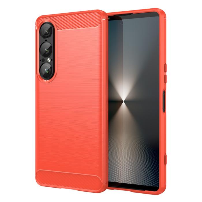 Bild 1, Sony Xperia 1 VII Skal Borstad Stål Textur Röd