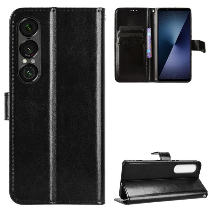 Bild 1, Sony Xperia 1 VII Fodral Crazy Horse Läder Svart