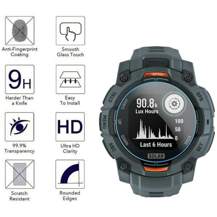 Bild 2, Garmin Instinct 3 45 mm 3-PACK Skärmskydd Härdat Glas