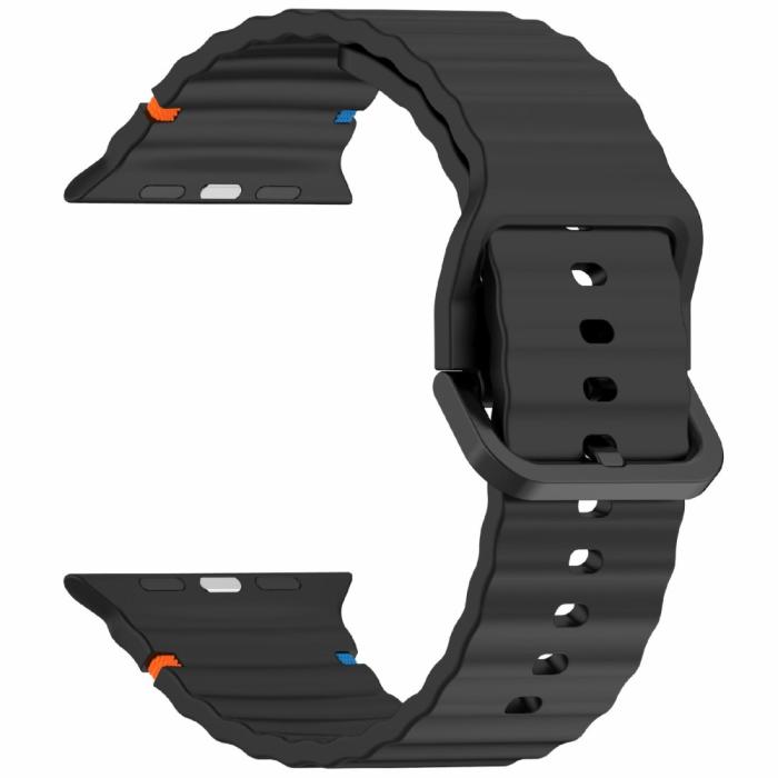 Bild 3, Apple Watch 42/44/45/46/49 mm Armband Silikon Wave Svart
