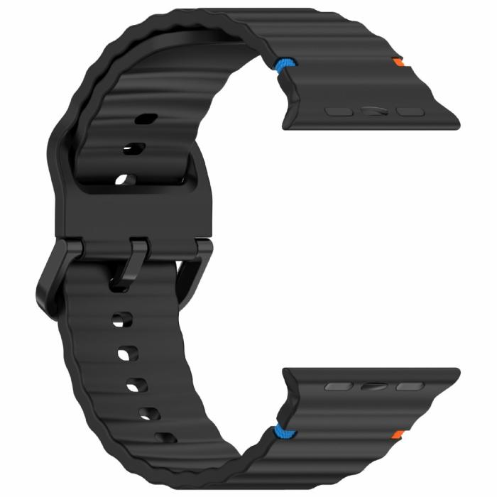 Bild 4, Apple Watch 42/44/45/46/49 mm Armband Silikon Wave Svart