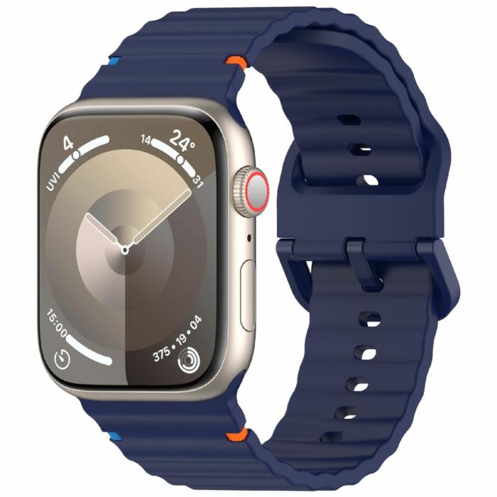 Bild 2, Apple Watch 42/44/45/46/49 mm Armband Silikon Wave Blå