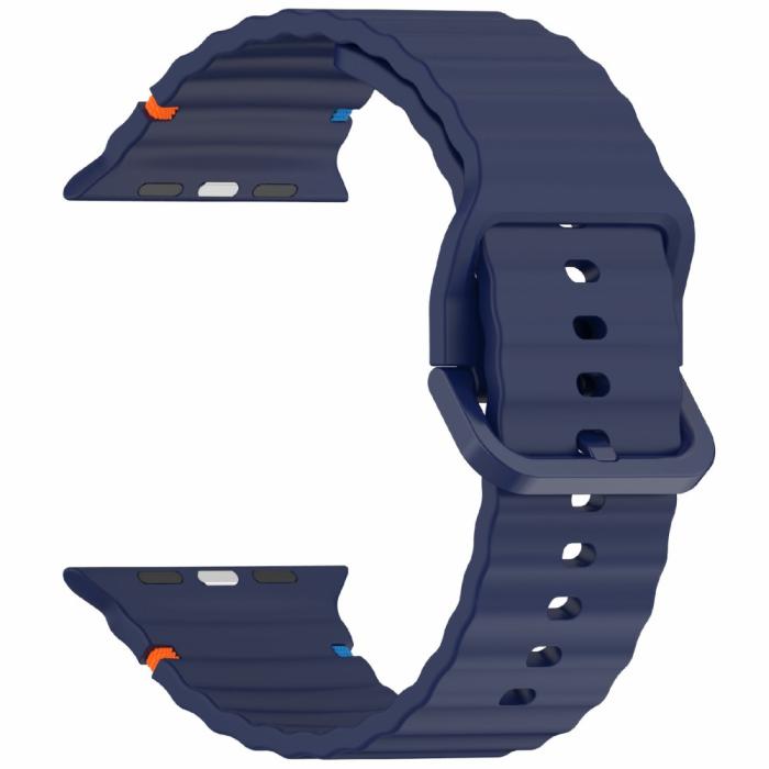 Bild 3, Apple Watch 42/44/45/46/49 mm Armband Silikon Wave Blå