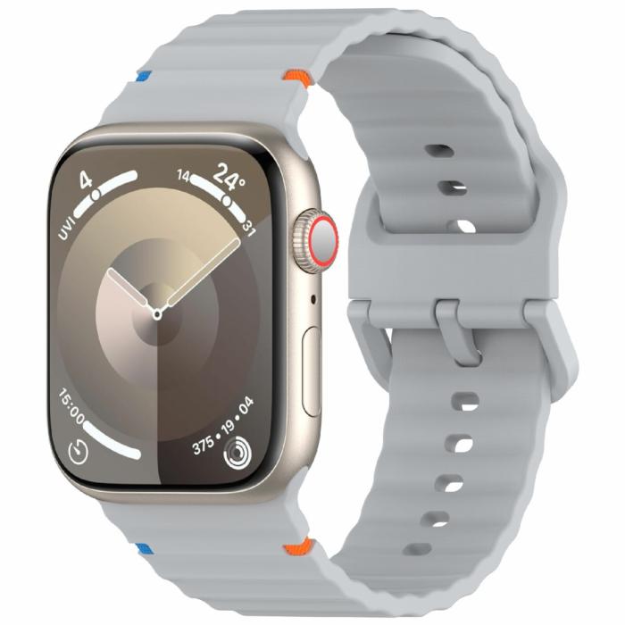 Bild 2, Apple Watch 42/44/45/46/49 mm Armband Silikon Wave Grå