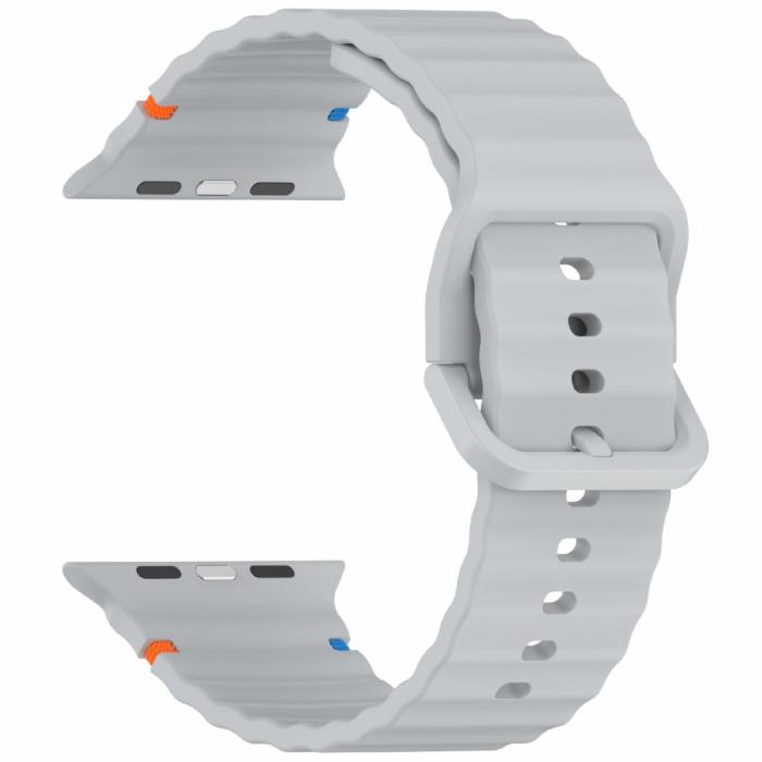 Bild 3, Apple Watch 42/44/45/46/49 mm Armband Silikon Wave Grå