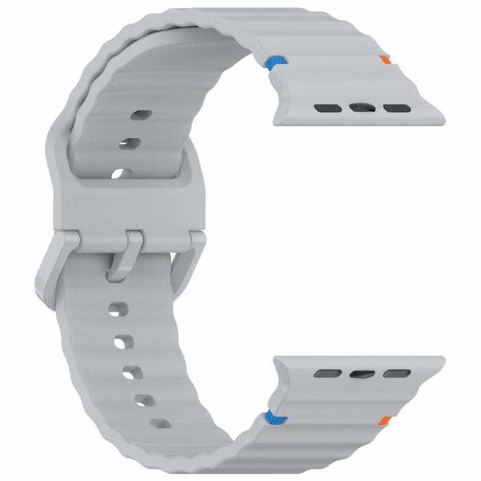 Bild 4, Apple Watch 42/44/45/46/49 mm Armband Silikon Wave Grå