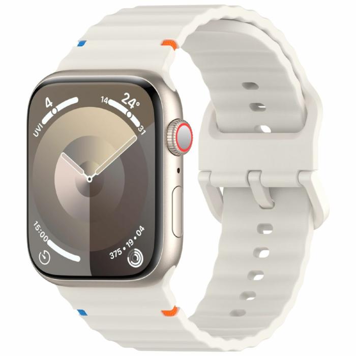Bild 2, Apple Watch 42/44/45/46/49 mm Armband Silikon Wave Off White