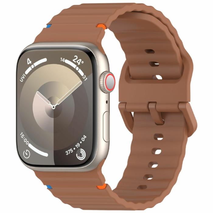 Bild 2, Apple Watch 42/44/45/46/49 mm Armband Silikon Wave Brun