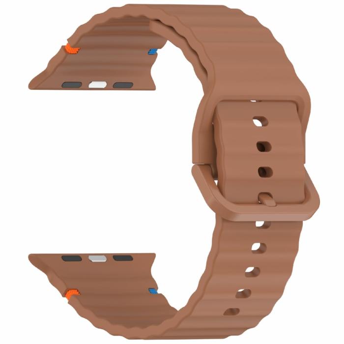 Bild 3, Apple Watch 42/44/45/46/49 mm Armband Silikon Wave Brun
