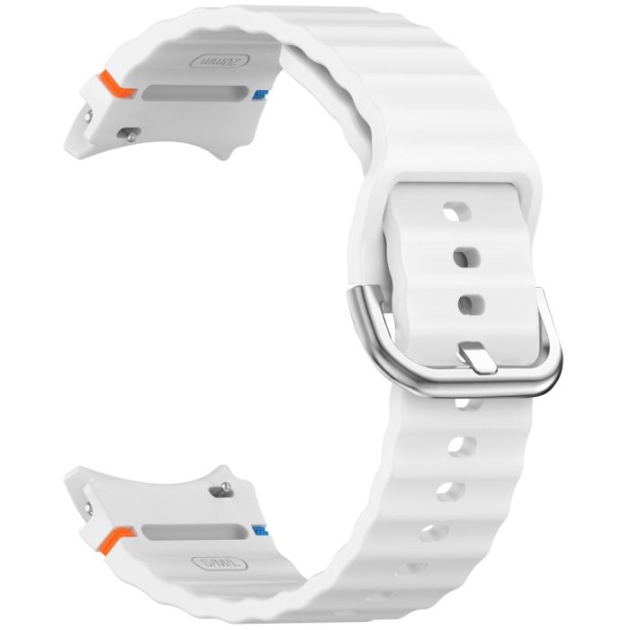 Bild 2, Galaxy Watch 5/5 Pro/6/7/FE Armband Silikon Wave Design Vit