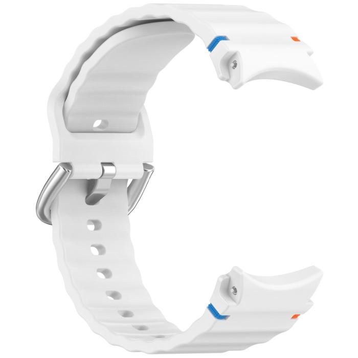 Bild 3, Galaxy Watch 5/5 Pro/6/7/FE Armband Silikon Wave Design Vit