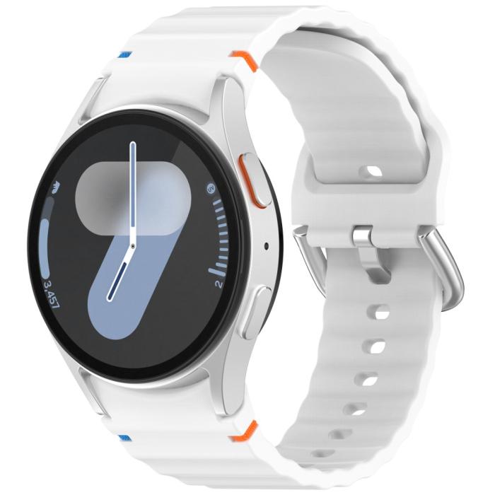 Bild 4, Galaxy Watch 5/5 Pro/6/7/FE Armband Silikon Wave Design Vit