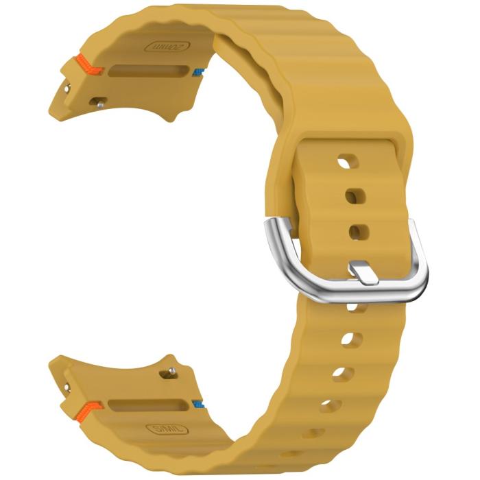 Bild 2, Galaxy Watch 5/5 Pro/6/7/FE Armband Silikon Wave Design Gul