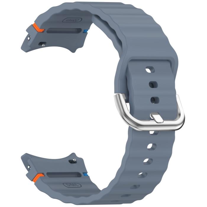 Bild 2, Galaxy Watch 5/5 Pro/6/7/FE Armband Silikon Wave Design Blå