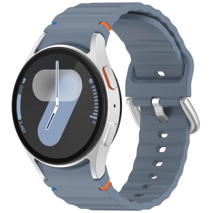 Bild 4, Galaxy Watch 5/5 Pro/6/7/FE Armband Silikon Wave Design Blå