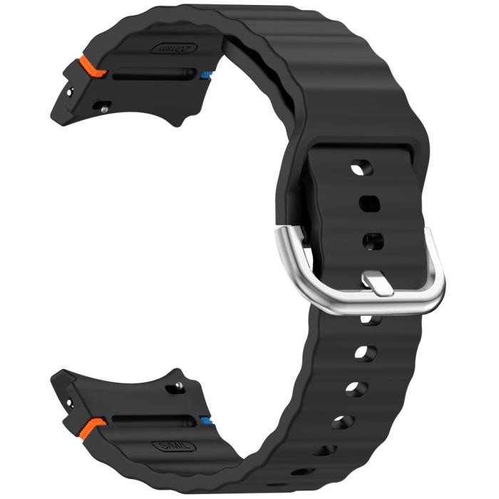 Bild 2, Galaxy Watch 5/5 Pro/6/7/FE Armband Silikon Wave Design Svart