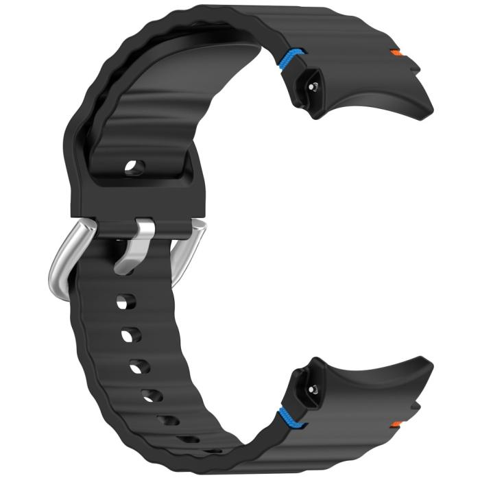 Bild 3, Galaxy Watch 5/5 Pro/6/7/FE Armband Silikon Wave Design Svart