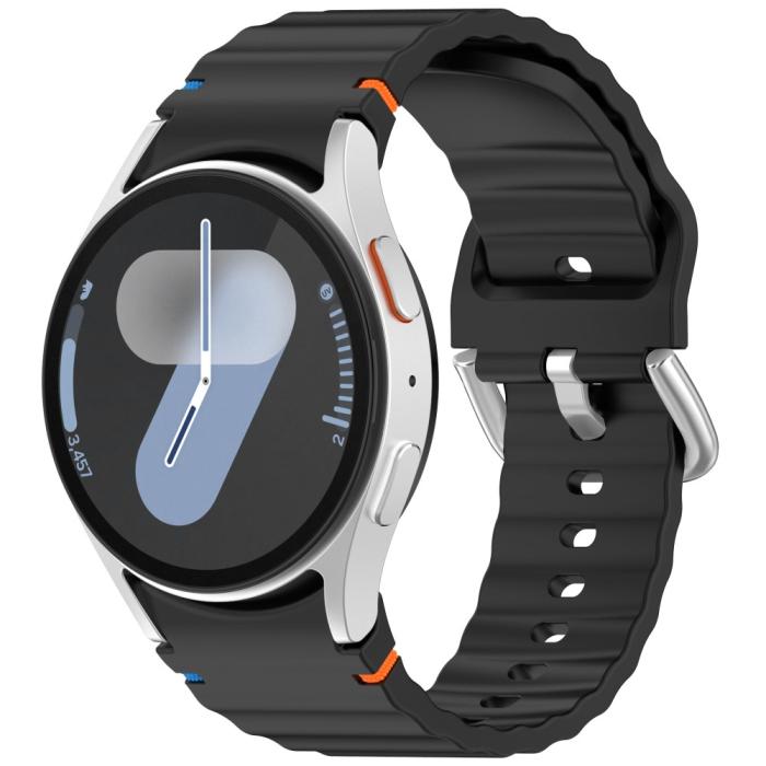 Bild 4, Galaxy Watch 5/5 Pro/6/7/FE Armband Silikon Wave Design Svart