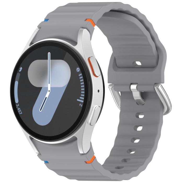 Bild 4, Galaxy Watch 5/5 Pro/6/7/FE Armband Silikon Wave Design Grå