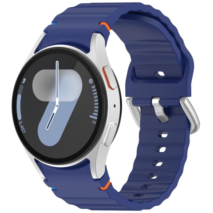 Bild 4, Galaxy Watch 5/5 Pro/6/7/FE Armband Silikon Wave Design Blå