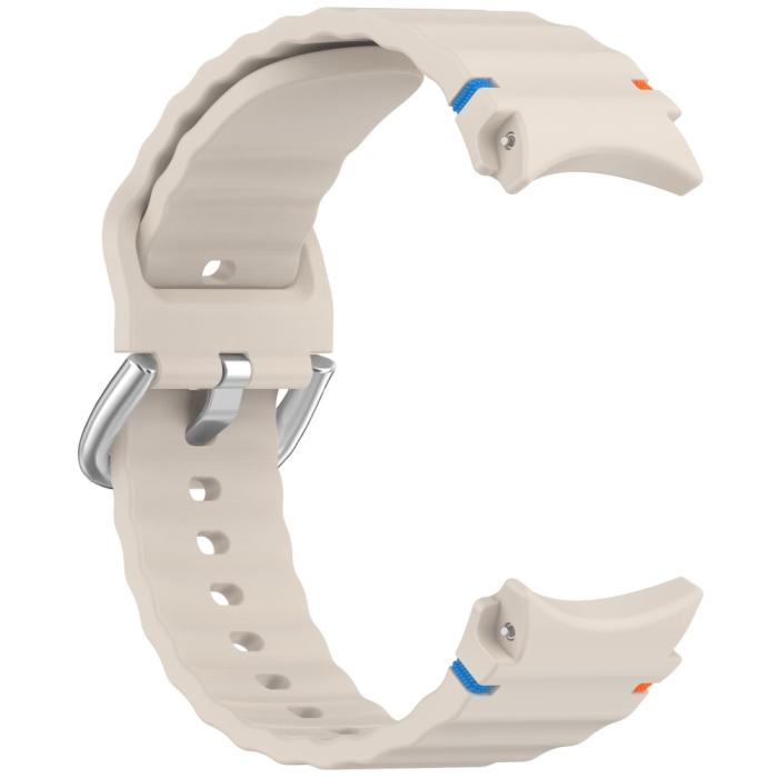 Bild 3, Galaxy Watch 5/5 Pro/6/7/FE Armband Silikon Wave Design Beige