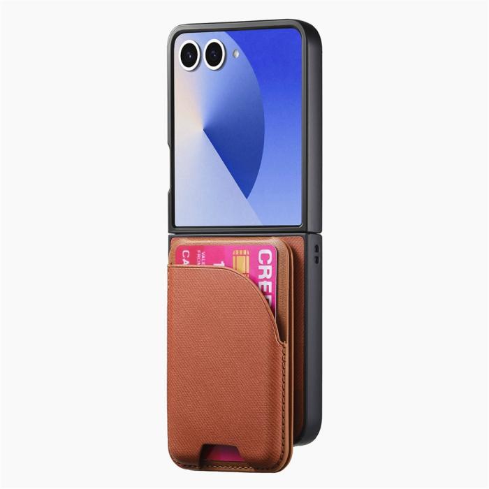 Bild 2, Galaxy Z Flip 7 Skal Inkl. Avtagbart Kortfack Läder Brun