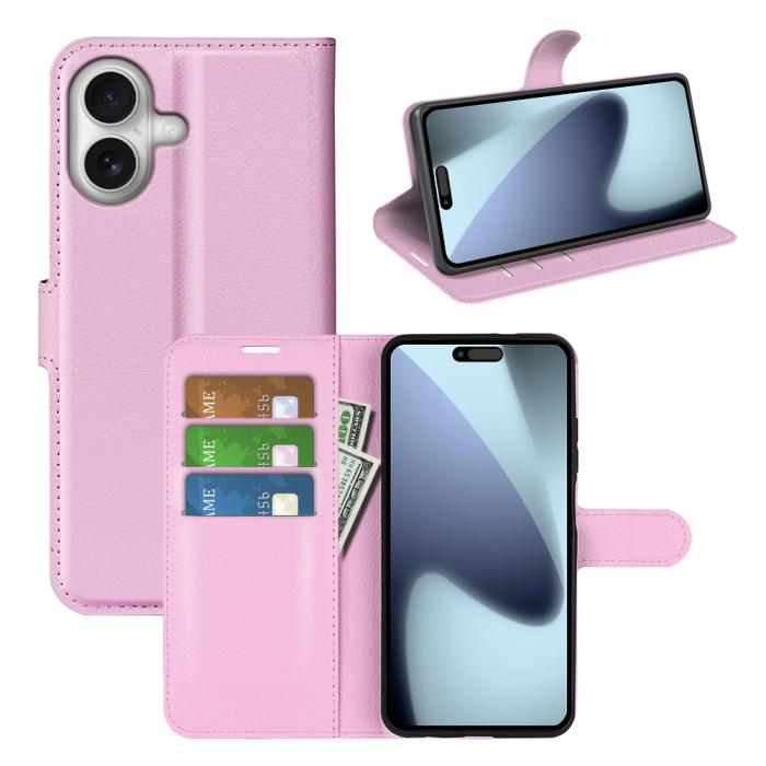 Bild 2, iPhone 17 Fodral Litchi Läder Ljus Rosa
