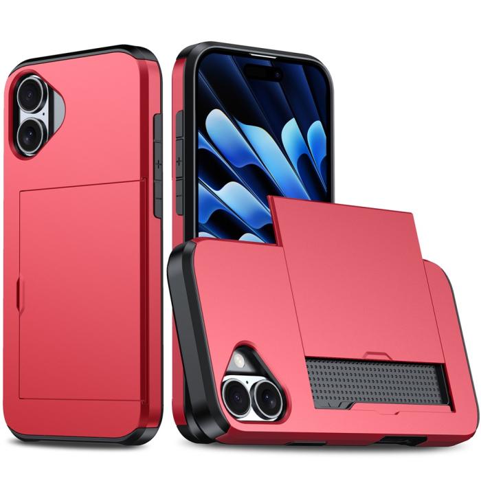 Bild 1, iPhone 17 Skal Hybrid Med Kortfack Röd